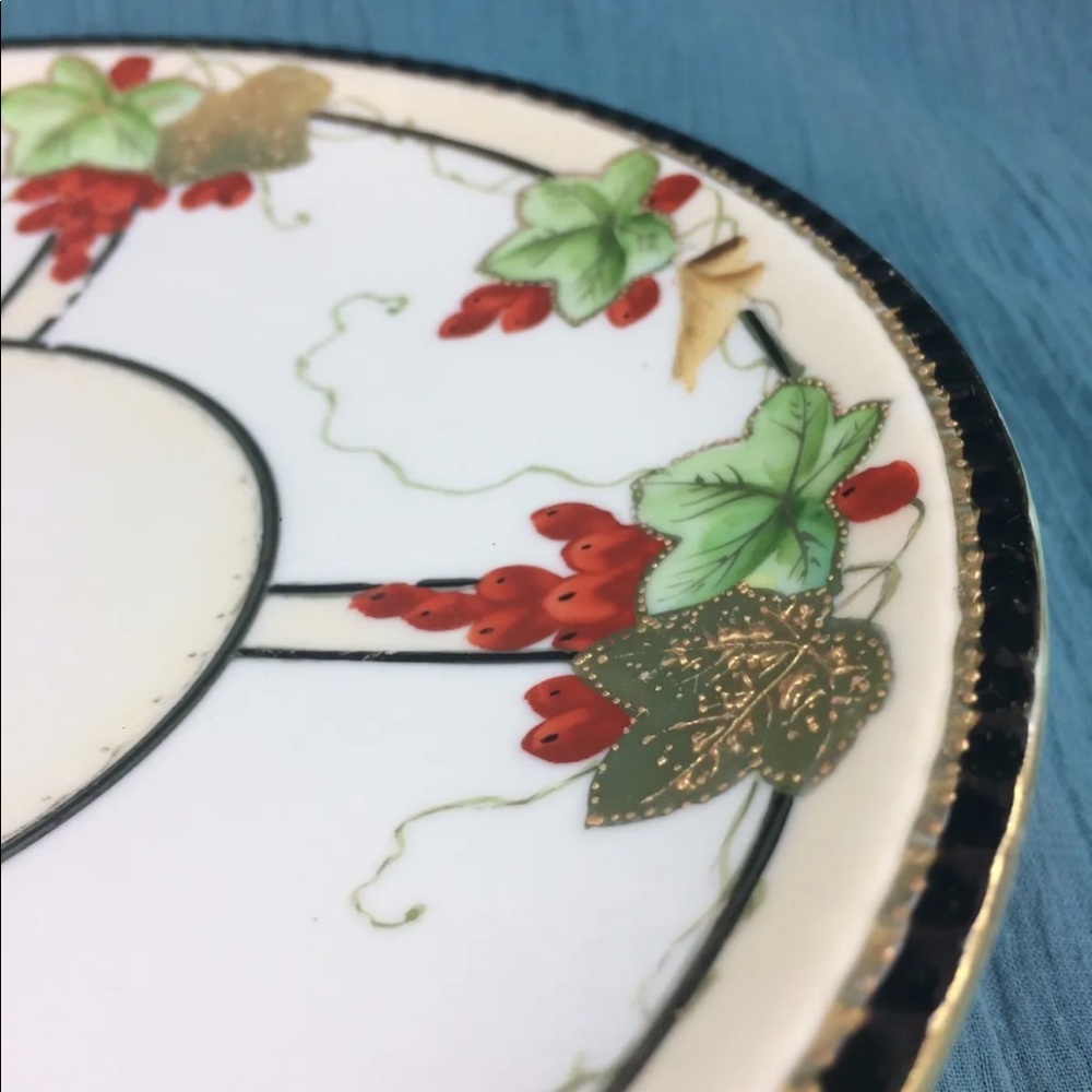 ⭐️🌸Antique Hand Painted Nippon Plate Leaf Mark Porcelain Ornate Beautiful Orange - Picture 5 of 10